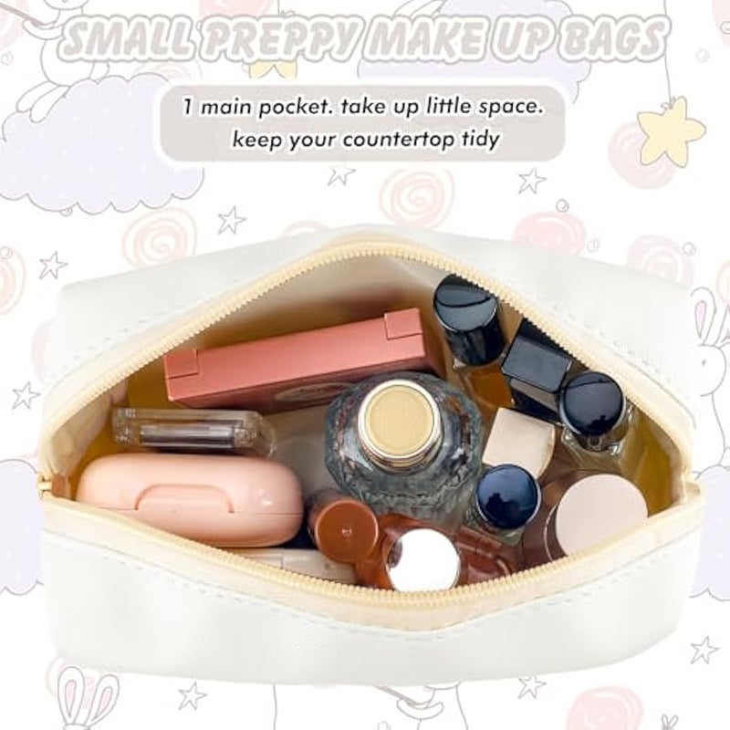 Initial Preppy Makeup Bag Personalized Travel Small Cosmetic Bag Cute PU White Chenille Letter Makeup Pouch for Purse Waterproof Zippered Toiletry Organizer for Women Girls Kids Friends (S) - Image 5